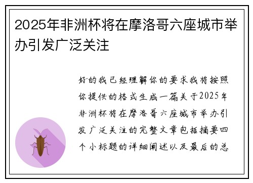 2025年非洲杯将在摩洛哥六座城市举办引发广泛关注 2025年非洲杯将在摩洛哥六座城市举办引发广泛关注
